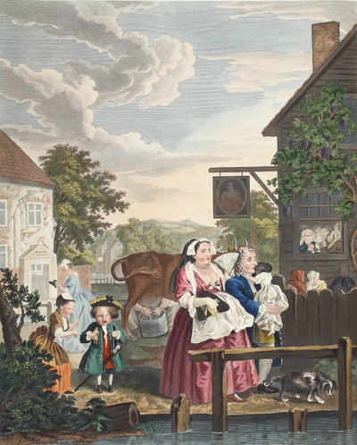 Napszak, este, illusztráció a „Hogarth Restored: The Whole Works of the híres William Hogarth, újrametszett Thomas Cook” című kocsmából. 1812 (kézzel színezett metszet) alkotó: William Hogarth