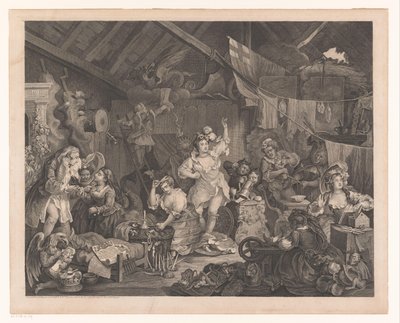 Felöltözött színésznők és gyerekek egy pajtában Sétáló színésznők öltözőben egy pajtában alkotó: William Hogarth