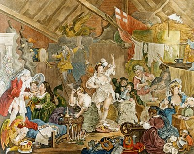 William Hogarth: „Sétáló színésznők öltözködni egy pajtában” 1738 alkotó: William Hogarth