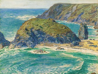 Asparagus Island, Kynance, Cornwall (ceruza és akvarell fehérrel kiemelve és kikarcolással) alkotó: William Holman Hunt