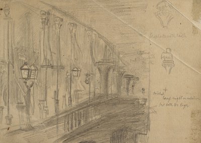 Recto: London Bridge on the Night of the Marriage of the Prince and Princess of Wales" (London hídja a walesi herceg és a walesi hercegnő esküvőjének éjszakáján), 1863 (grafit, buff papír). alkotó: William Holman Hunt