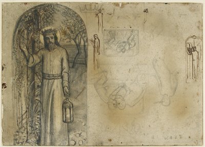 Tanulmányok a „The Light of the World”-hez (brafit tollal és barna tintával törtfehér papíron) alkotó: William Holman Hunt