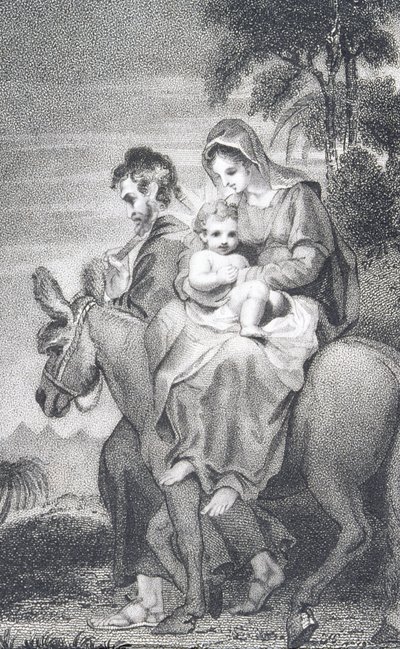 A menekülés Egyiptomba, „Boldog Urunk és Megváltónk, Jézus Krisztus története és élete”, J. Milner tiszteletes, kiadó: B. Crosby, 1808 alkotó: William Hopwood