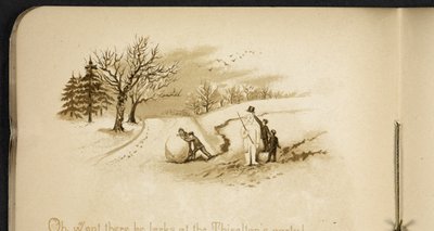 Gyerekek és egy hóember. The Holiday Train: a „Dulce Domum” dala ... Illusztrálta: W. J. Webb.  Frederick Langbridge  London, 1891 alkotó: William J. Webbe or Webb