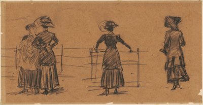 Tanulmányok nőkről a parkkorlát mellett alkotó: William James Glackens