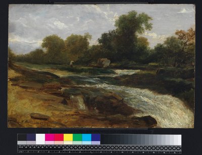 Folyami táj horgászszal, 1842 alkotó: William James Muller
