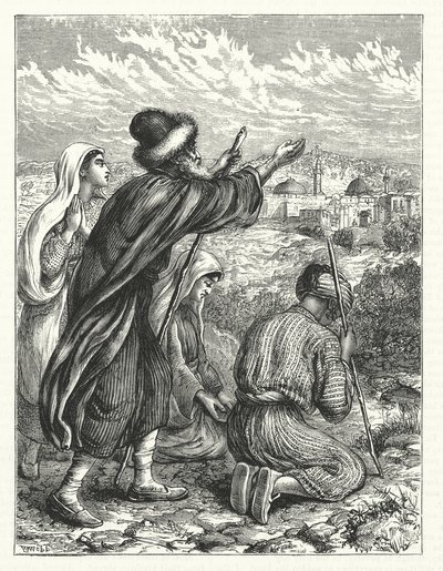 Zsidó zarándokok Jeruzsálem látképében (metszet) alkotó: William James Webbe