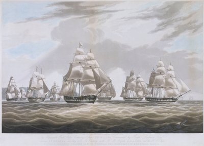 A Kelet-indiai Társaság "Inglis" nevű hajója 1830 júliusában elhagyja Szent Ilona szigetét. alkotó: William John Huggins