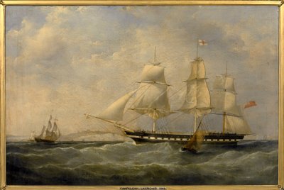 A "Trafalgar" nevű indián hajó, Dover (Anglia) partjainál, 1848-ban épült Blackwallban (Anglia), a Londonból Kalkuttába (India) tartó útra. alkotó: William John Huggins