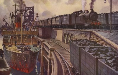 Szénvonat, amelyet egy 4-4-2-es tartálykocsis mozdony húz (színes litográfia) alkotó: William John Patton McDowell