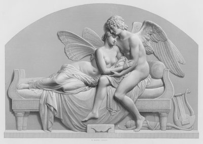 Ámor és Psyche, J Gibson, RA szobráról a Királynő Gyűjteményében (metszet) alkotó: William John Roffe