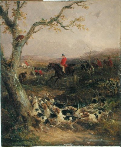 Déli szél és felhős égbolt vadászreggelnek hirdeti a vadászatot (olaj, tábla) (lásd 225061-225062) alkotó: William Joseph Shayer