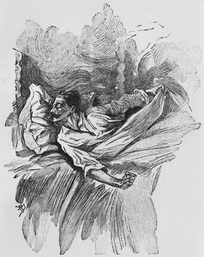 Rémálom, Guy de Maupassant (1850-93) „Le Horla” című művéből készült illusztráció, Georges Lemoine, Párizs, Editions Albin Michel, 1910 körül (fametszet) alkotó: William Julian-Damazy