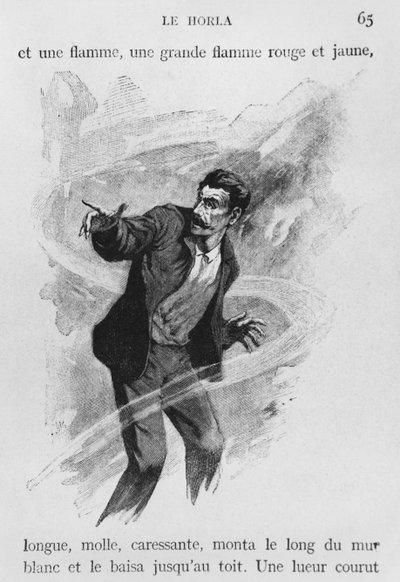 A narrátor, Guy de Maupassant (1850-93) „Le Horla” című művéből készült illusztráció, Georges Lemoine, Párizs, Albin Michel kiadása, 1910 körül (fametszet) alkotó: William Julian-Damazy