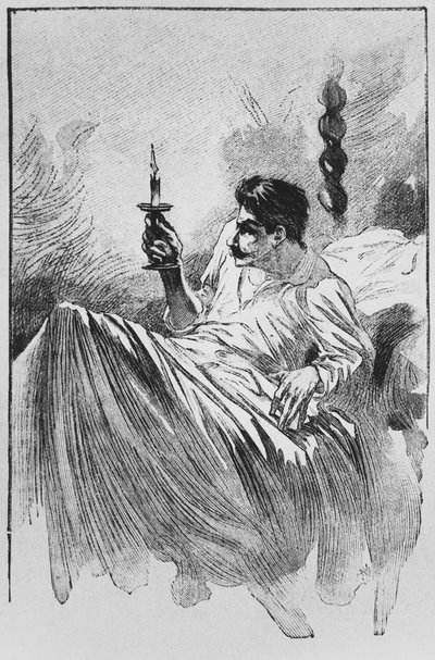 A narrátor az ágyban, illusztráció Guy de Maupassant (1850-93) „Le Horla” című művéből, Georges Lemoine metszete, Párizs, Albin Michel kiadása, 1910 körül (fametszet) alkotó: William Julian-Damazy