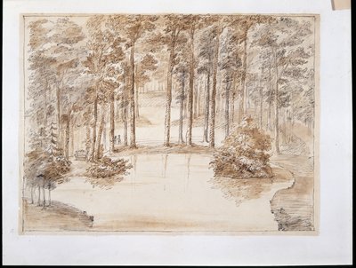 Chiswick, vízi erdei kert kialakítása (toll és tinta, valamint ceruza mosása) alkotó: William Kent
