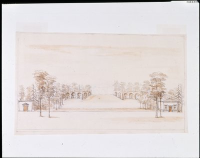 Perspektivikus dizájn egy új Orangery számára (toll és tinta, valamint ceruza átmosása papíron) alkotó: William Kent