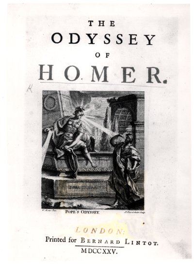 Homer „The Odyssey” címlapja, Pierre Fourdrinier metszete (fl.1720-60) alkotó: William Kent