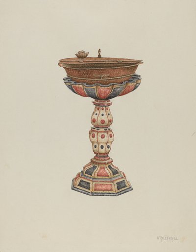 Keresztelő font és állvány, c. 1939. alkotó: William Kieckhofel