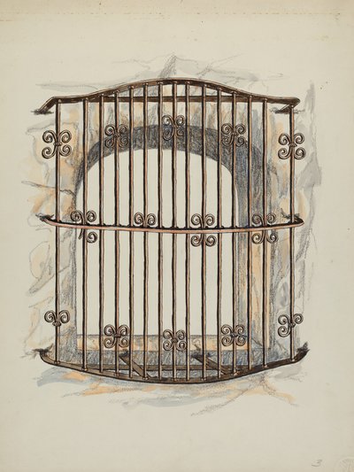 Vasrács az ablak restaurálásánál, c. 1941. alkotó: William Kieckhofel