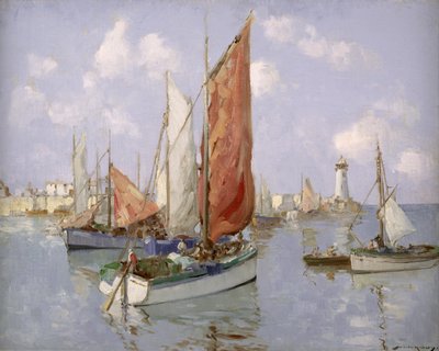 Horgászcsónak, Chareute (olaj, vászon) alkotó: William Lee Hankey