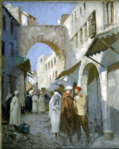 Marokkói utcai jelenet (Tetuan) (olaj, vászon) alkotó: William Lee Hankey