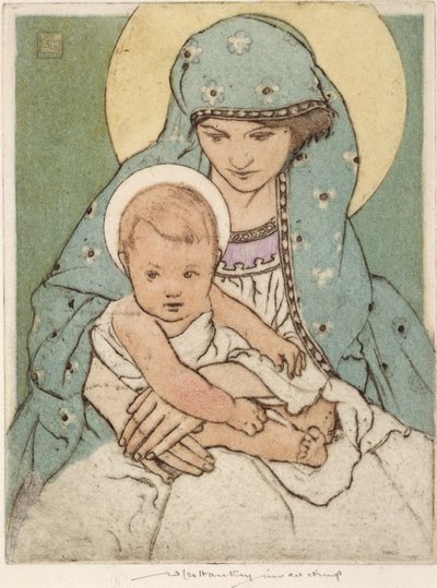 Szűz Mária a csecsemő Krisztussal (kézzel színezett szárazhegy) alkotó: William Lee Hankey