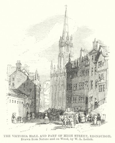 A Victoria Hall és a High Street egy része, Edinburgh (metszet) alkotó: William Leighton (after) Leitch