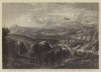 Reggel, Kilátás a Braemar-felvidéken, az Akvarellfestő Intézet téli kiállításán alkotó: William Leighton Leitch
