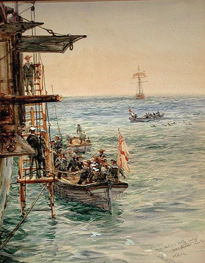 Eclipse Party távozik a H.M.S. Thészeusz, Santa Pola (akvarell papíron) alkotó: William Lionel Wyllie