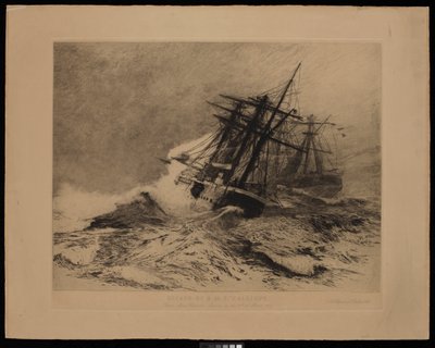A H.M.S. Calliope szökése Apia kikötőjéből Szamoán, 1889. március 16-án (metszet) alkotó: William Lionel Wyllie