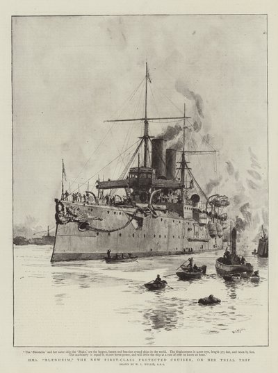 A HMS Blenheim, az új első osztályú védett cirkáló próbaútján alkotó: William Lionel Wyllie