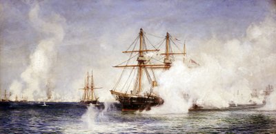 HMS "Condor" Alexandria (Egyiptom) bombázása közben, július 11. alkotó: William Lionel Wyllie