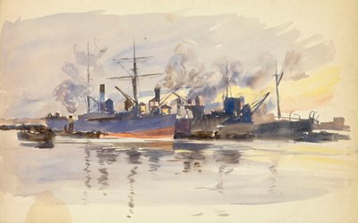 Kereskedelmi hajók vázlata a kikötőben, 19. század vége-20. század eleje (akvarell) alkotó: William Lionel Wyllie
