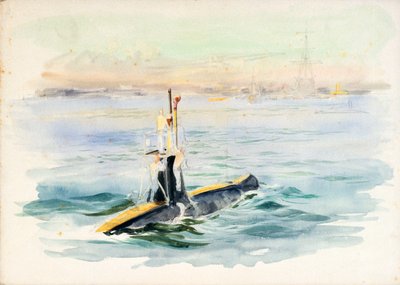Egy A osztályú tengeralattjáró tanulmánya útban, valószínűleg a portsmouthi kikötőben, 20. század eleje (akvarell, grafit) alkotó: William Lionel Wyllie