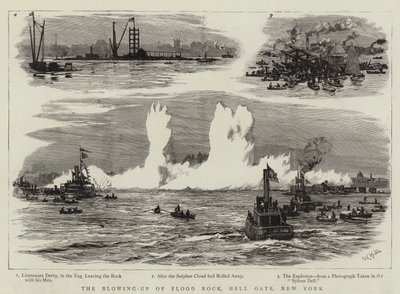 A Flood Rock felrobbantása, Hell Gate, New York alkotó: William Lionel Wyllie