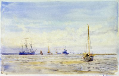 A Hamble folyó (Anglia) és a csónakázás. William Lionel Wyllie (1851-1931) akvarellje, 19. század vége. alkotó: William Lionel Wyllie