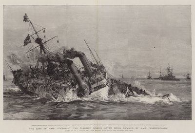 A HMS Victoria elvesztése, a zászlóshajó elsüllyed, miután a HMS Camperdown döngölte alkotó: William Lionel Wyllie