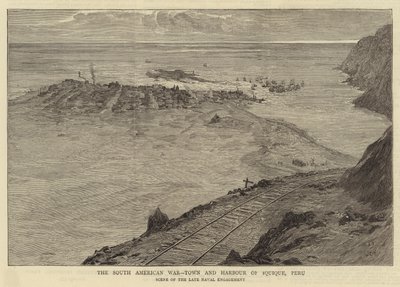 A dél-amerikai háború, Iquique városa és kikötője, Peru alkotó: William Lionel Wyllie