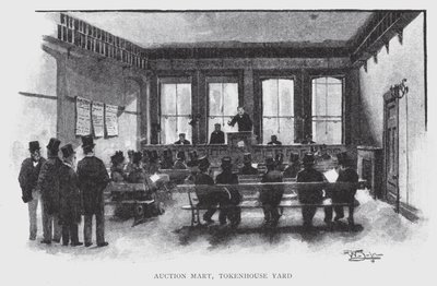 Auction Mart, Tokenhouse Yard (litho) alkotó: William Luker