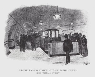 Elektromos pályaudvar, City és Dél-London, King William Street (litho) alkotó: William Luker