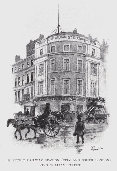 Elektromos pályaudvar, City és Dél-London, King William Street (litho) alkotó: William Luker