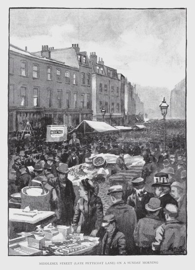 Middlesex Street, késő Petticoat Lane, vasárnap reggel (litho) alkotó: William Luker