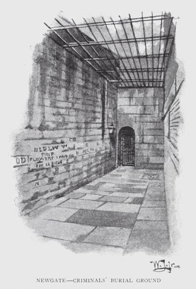 Newgate, Bűnözők temetője (litho) alkotó: William Luker