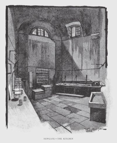 Newgate, a konyha (litho) alkotó: William Luker