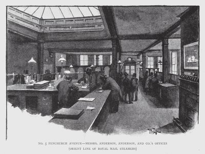 No 5 Fenchurch Avenue, Mrs. Anderson, Anderson és Társai irodák, Orient Line of Royal Mail Steamers (litho) alkotó: William Luker