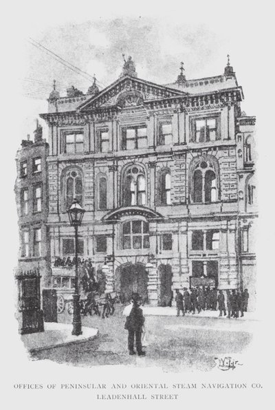 A Peninsular and Oriental Steam Navigation Co irodái, Leadenhall Street (litho) alkotó: William Luker