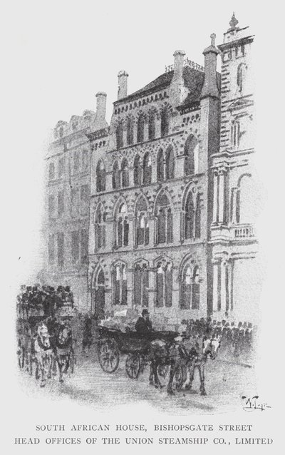 Dél-afrikai Ház, Bishopsgate Street, az Union Steamship Co., Limited (litho) székhelye alkotó: William Luker