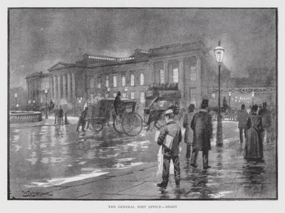 A főposta, éjszaka (litho) alkotó: William Luker