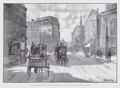 The Mansion House állomás, kerületi vasút, Queen Victoria Street (litho) alkotó: William Luker
